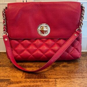 Kate Spade rare Red Quilted Leather Shoulder Bag with Turn-Lock Accent